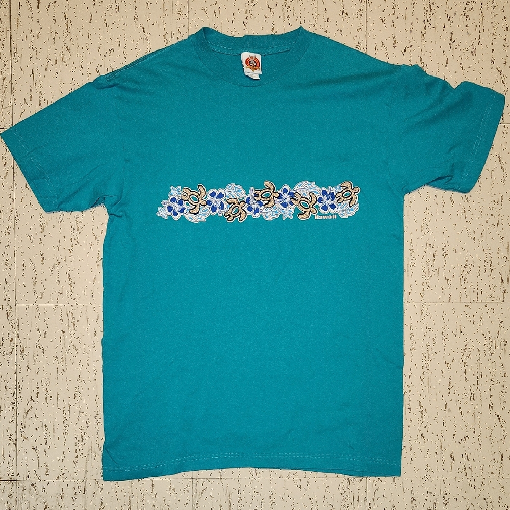 Looney Tunes Teal Hawaii Floral Beach Print 1997 T Shirt Vintage 90s